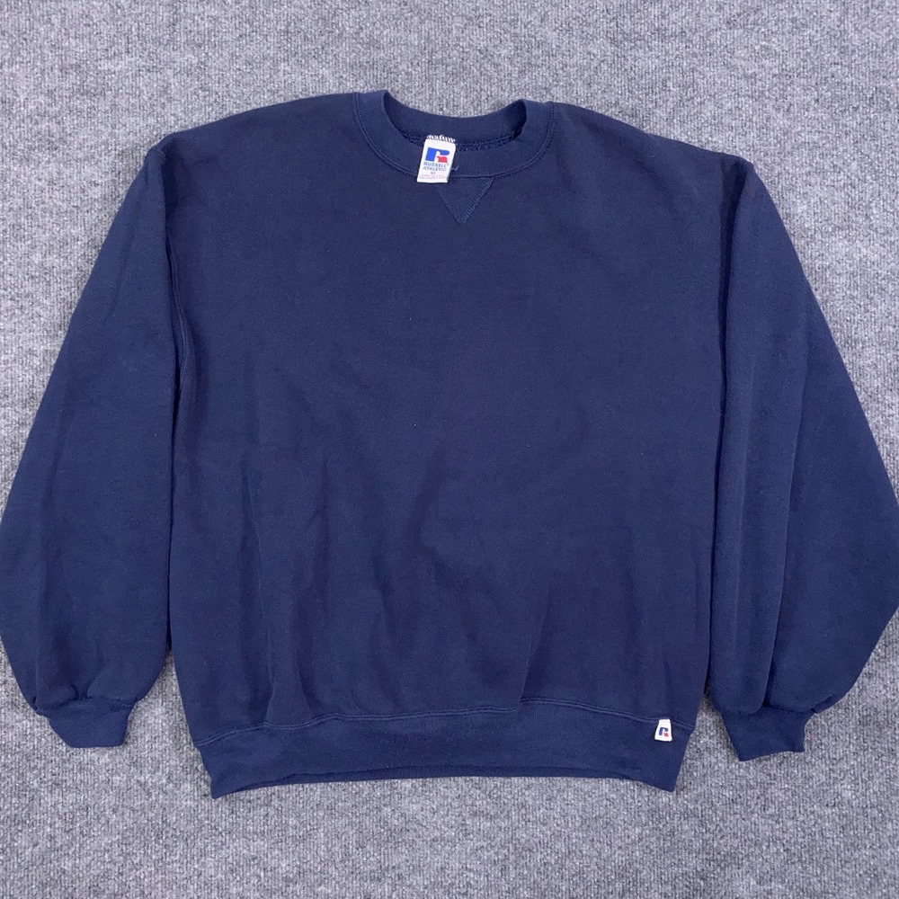 Vintage Russell Athletic Sweater Mens XL Blue 90s Made in USA Pullover Crewneck